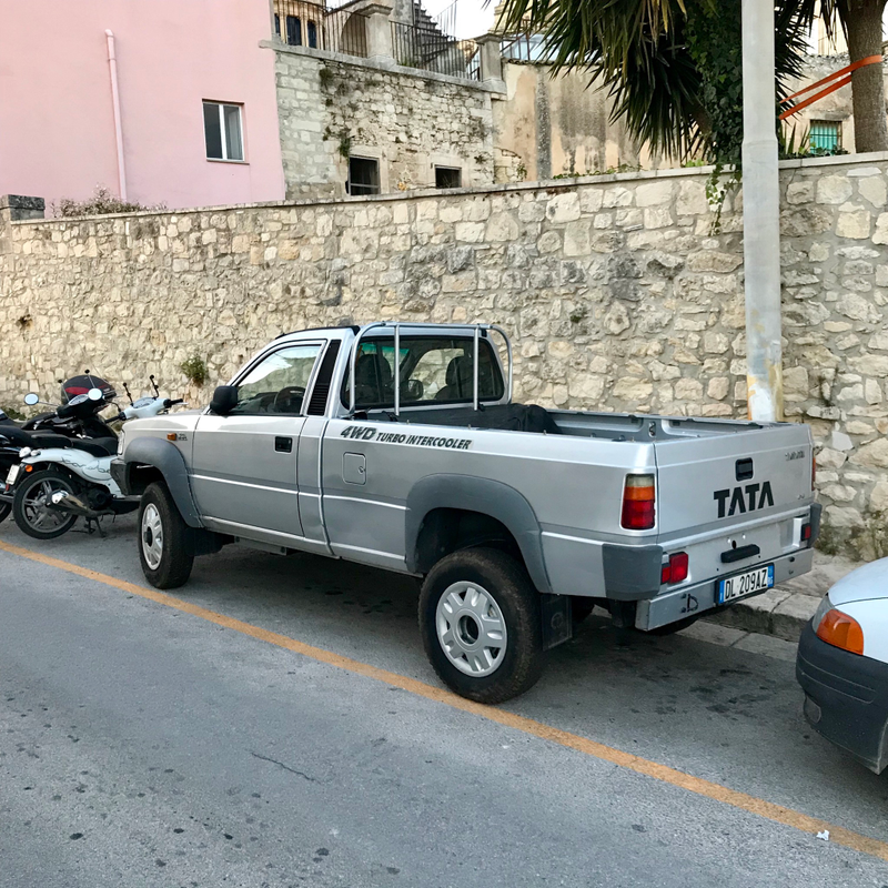 A Tata pickup. I also saw a Great Wall pickup truck with the ugliest bed cover/rear window combination imaginable. No picture because I was busy driving.